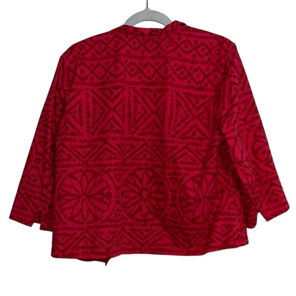 NWT Coldwater Creek Women's Sz L Petite Top Red With Grey Geometric Patterns - Picture 2 of 12